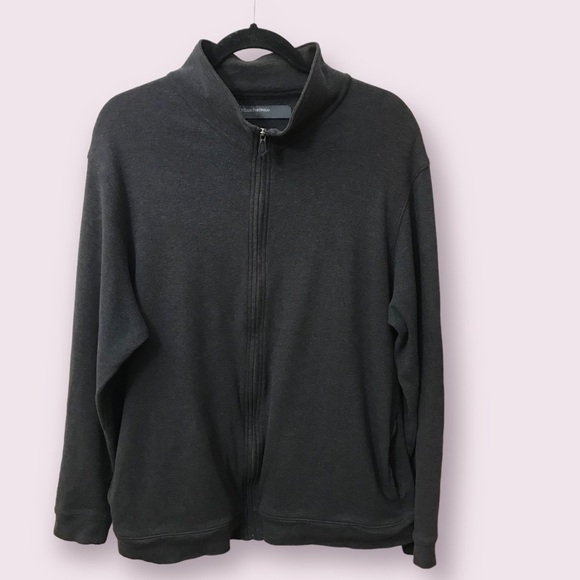 𝅺PERRY Ellis Portfolio Mens Cotton Full Zip Mock Neck Long Sleeve Sweater Large